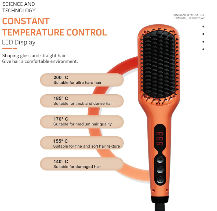 MEGAWISE Hair Straightener Brush, Ceramic Ionic, up to 450°F