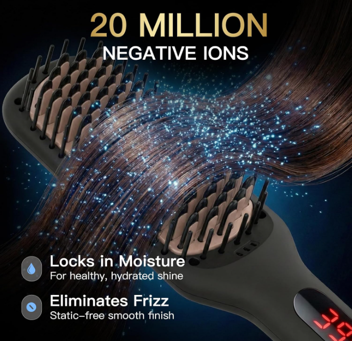 MEGAWISE Hair Straightener Brush, Ionic Ceramic Hair Straightening Brush for Frizzy Thick Hair, Heated Straightening Brush with MCH Fast Heat-Up, Anti-Scald, Auto Shutoff, Dual Voltage