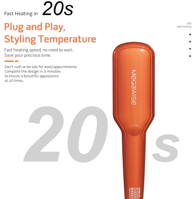 MEGAWISE Hair Straightener Brush, Ceramic Ionic, up to 450°F
