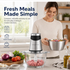 MEGAWISE Electric Food Chopper 800W, Dual-Speed Meat Grinder with1.2L 304# Stainless Steel Bowl & 2.2L Glass Bowl, BPA-Free Food Processor for Meat, Vegetables, and Nuts