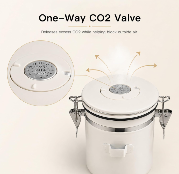 MEGAWISE 1.2L Airtight Coffee Canister with Degassing Valve & Scoop
