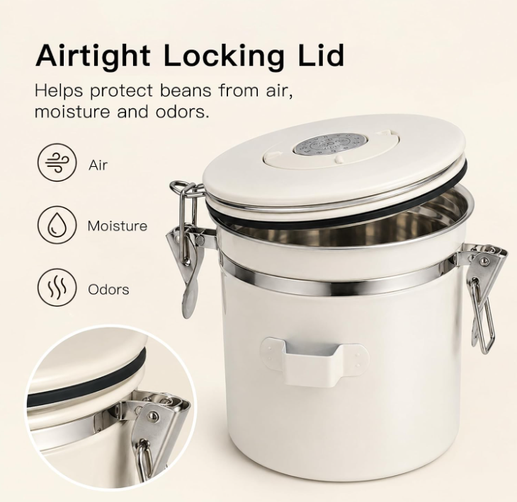 MEGAWISE 1.2L Airtight Coffee Canister with Degassing Valve & Scoop