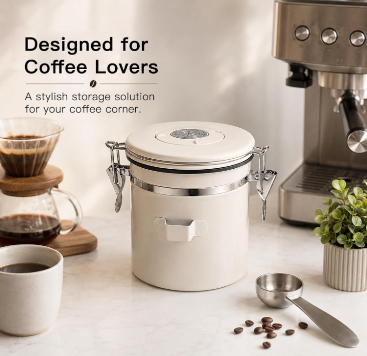 MEGAWISE 1.2L Airtight Coffee Canister with Degassing Valve & Scoop
