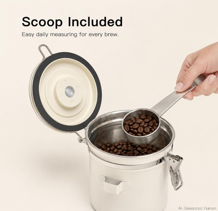 MEGAWISE 1.2L Airtight Coffee Canister with Degassing Valve & Scoop