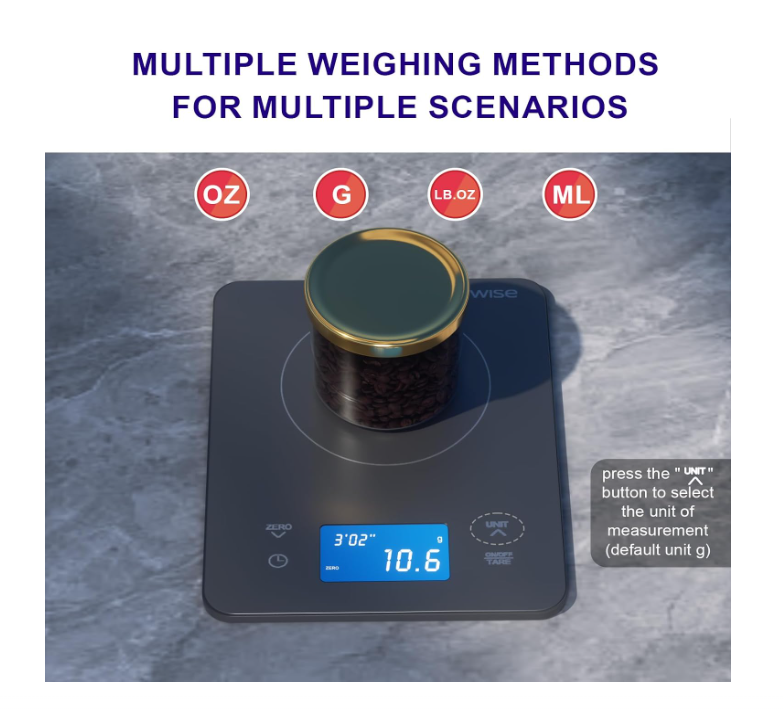 MEGAWISE Coffee Scale with Timer, 0.1g, 2kg, Pour Over & Espresso