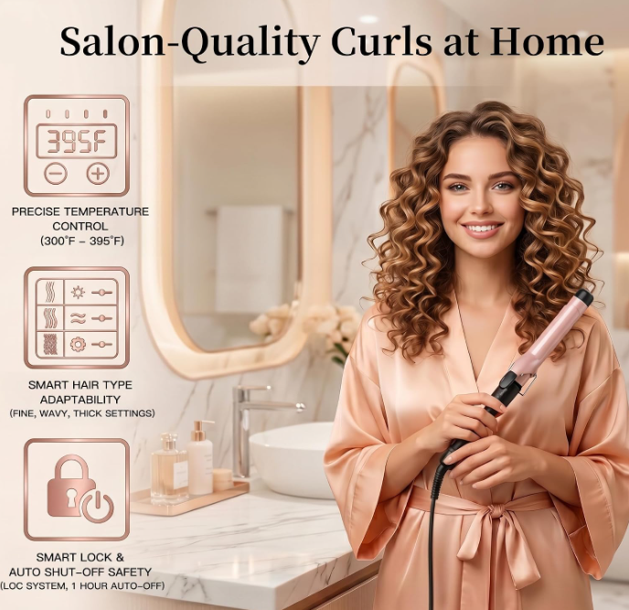 MEGAWISE Ceramic Curling Iron, Adjustable Temp Dual Voltage Hair Curler
