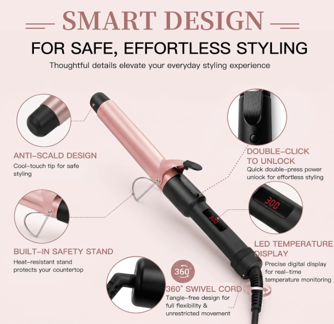 MEGAWISE Ceramic Curling Iron, Adjustable Temp Dual Voltage Hair Curler