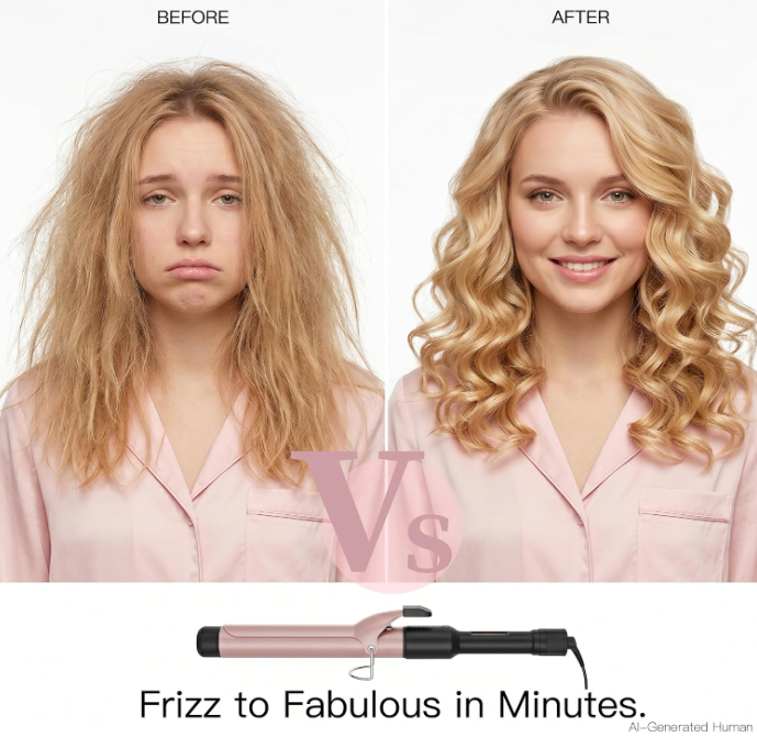 MEGAWISE Ceramic Curling Iron, Adjustable Temp Dual Voltage Hair Curler