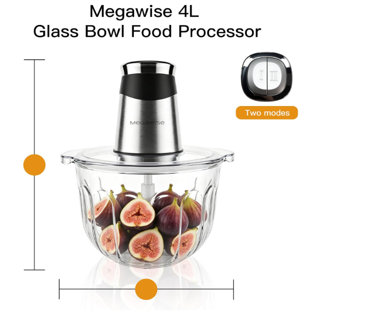 MEGAWISE 500W Electric Food Chopper, 4L Glass Bowl Meat Grinder for Kitchen