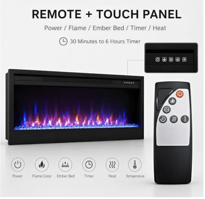 MEGAWISE 43-Inch Built-in Electric Fireplace Insert, 1400W, Remote, Black