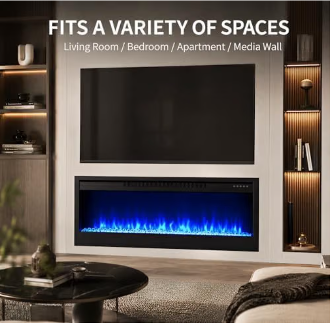 MEGAWISE 43-Inch Built-in Electric Fireplace Insert, 1400W, Remote, Black