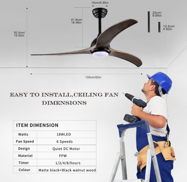 MEGAWISE Ceiling Fans, 52-inch Ceiling Fans with Lights and Remote