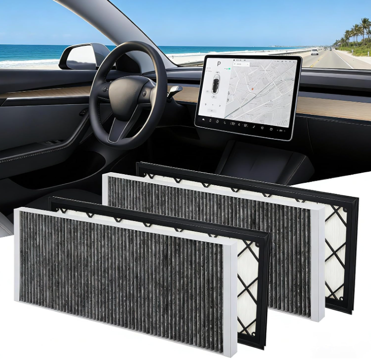 MEGAWISE 4-pack Tesla Model Y air intake filter, activated carbon, OEM fit