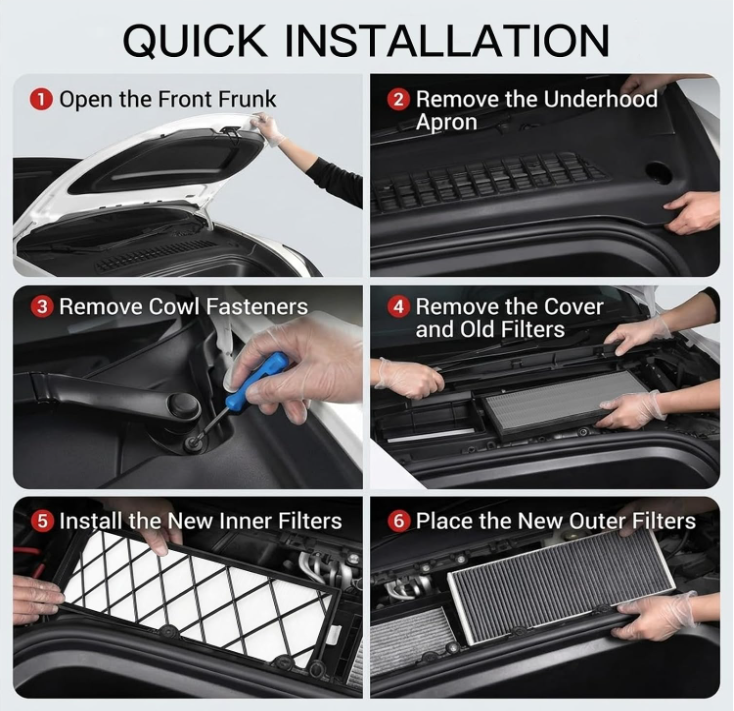 MEGAWISE 4-pack Tesla Model Y air intake filter, activated carbon, OEM fit