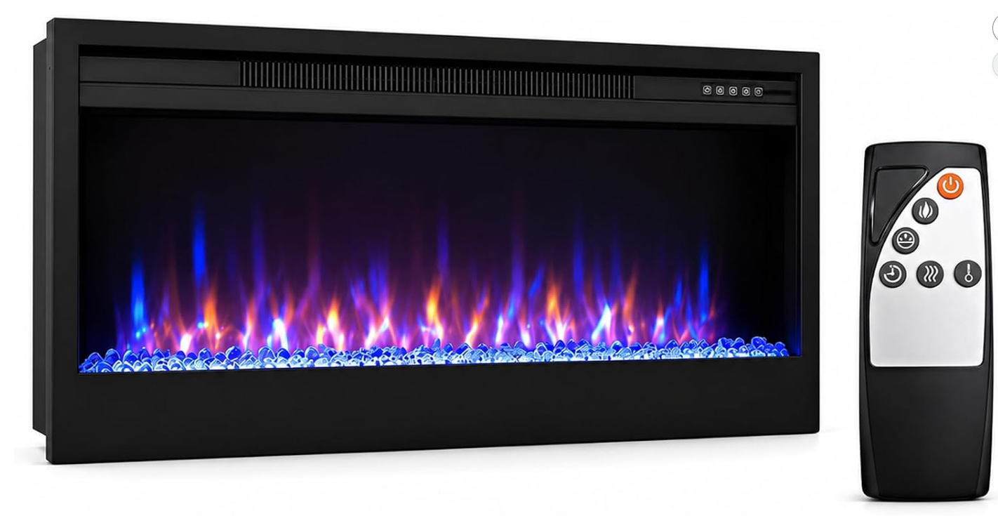 MEGAWISE 43-Inch Recessed Electric Fireplace Insert, 1400W, Black