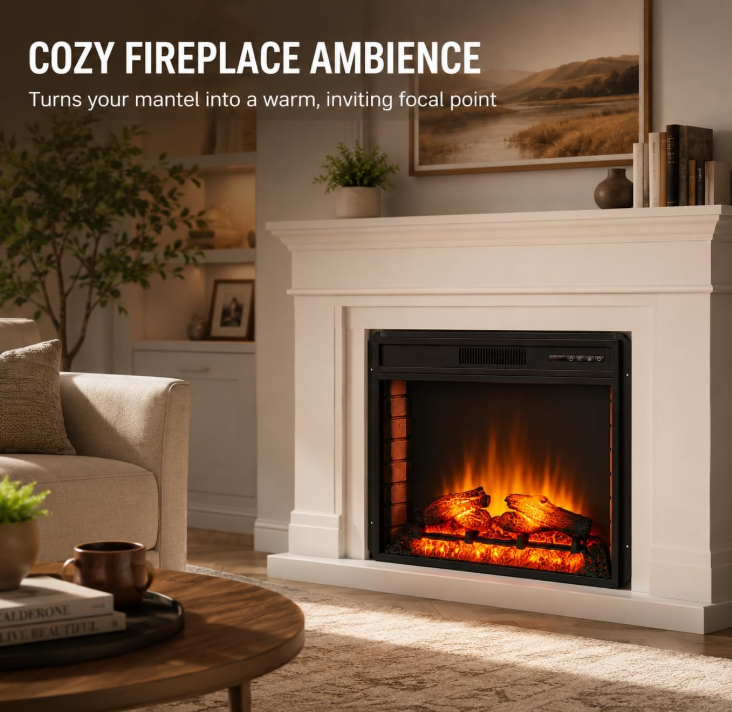 MEGAWISE Electric Fireplace Insert, 33-Inch Firebox, 1400W, Remote