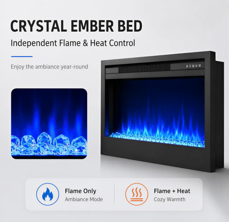 MEGAWISE 43-Inch Recessed Electric Fireplace Insert, 1400W, Black