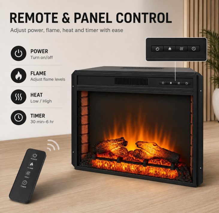 MEGAWISE Electric Fireplace Insert, 33-Inch Firebox, 1400W, Remote