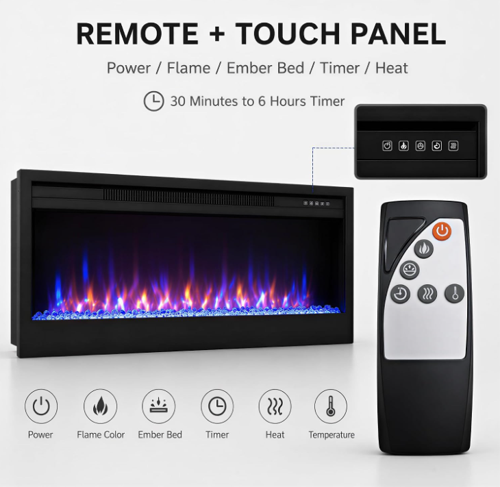 MEGAWISE 43-Inch Recessed Electric Fireplace Insert, 1400W, Black