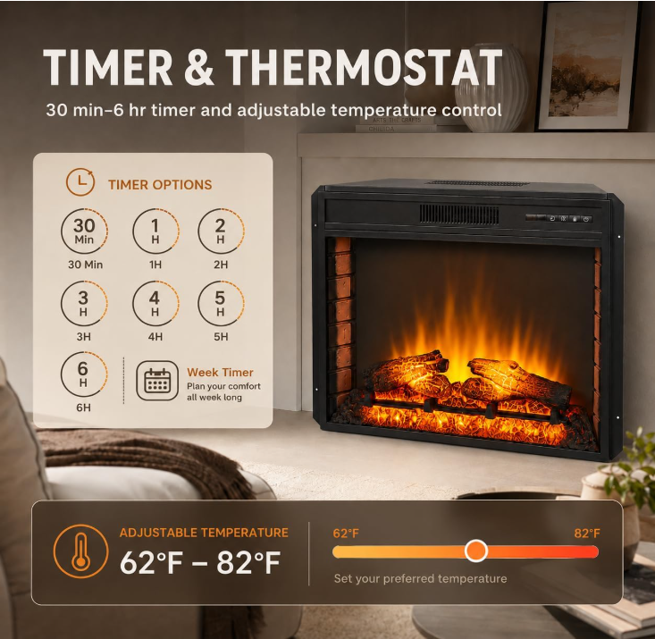 MEGAWISE Electric Fireplace Insert, 33-Inch Firebox, 1400W, Remote