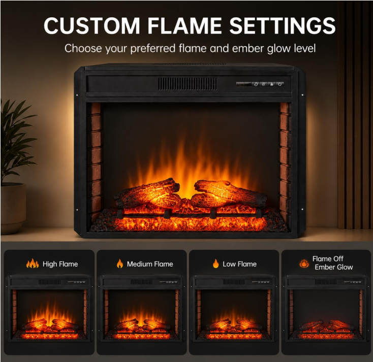 MEGAWISE Electric Fireplace Insert, 33-Inch Firebox, 1400W, Remote