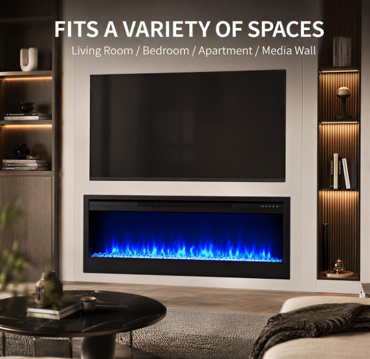 MEGAWISE 43-Inch Recessed Electric Fireplace Insert, 1400W, Black