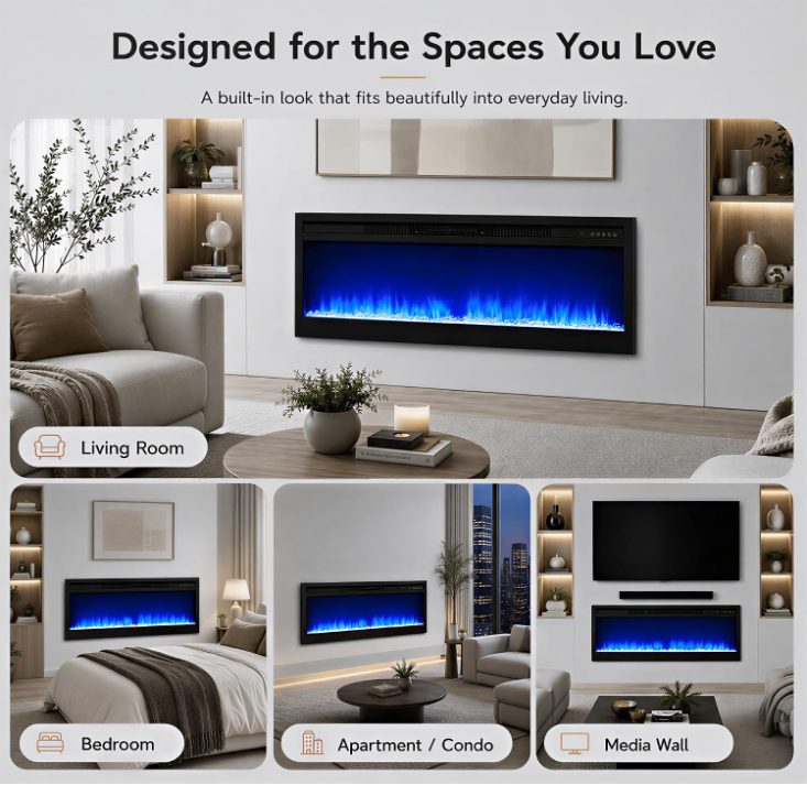 MEGAWISE 43-Inch Recessed Electric Fireplace Insert, 1400W, Black