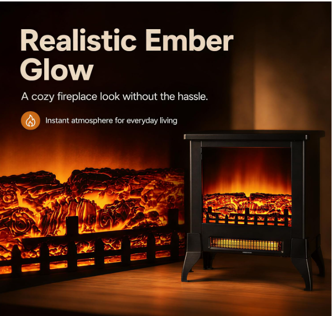 MEGAWISE Freestanding Electric Fireplace Stove, Realistic Flame for Bedroom