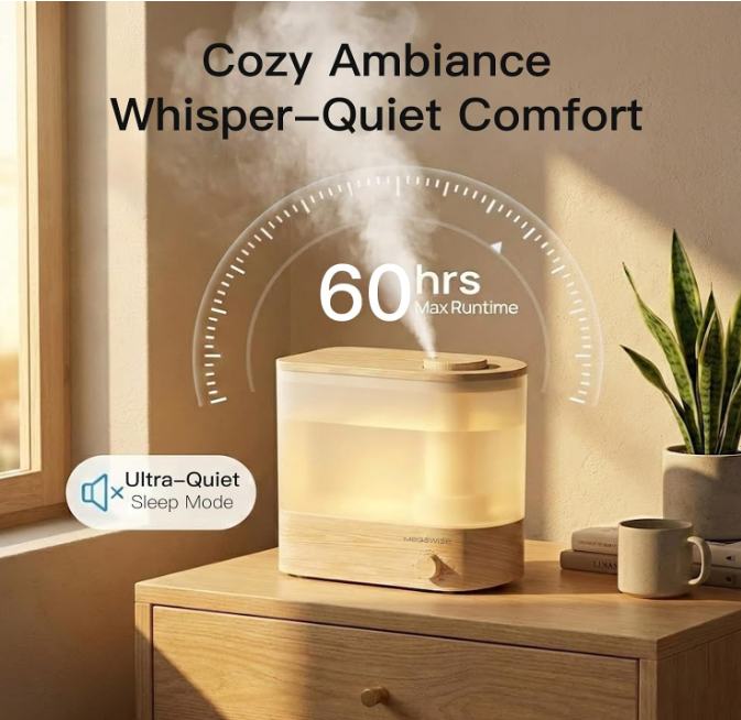 MEGAWISE Cool Mist Humidifier, 6L, Quiet, Top Fill for Bedroom & Office