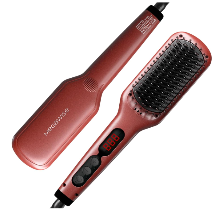 MEGAWISE Ceramic Ionic Hair Straightener Brush, Dual Voltage