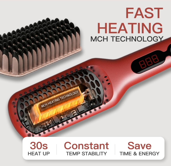 MEGAWISE Ceramic Ionic Hair Straightener Brush, Dual Voltage