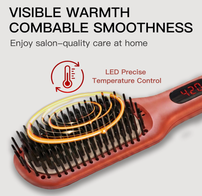 MEGAWISE Ceramic Ionic Hair Straightener Brush, Dual Voltage