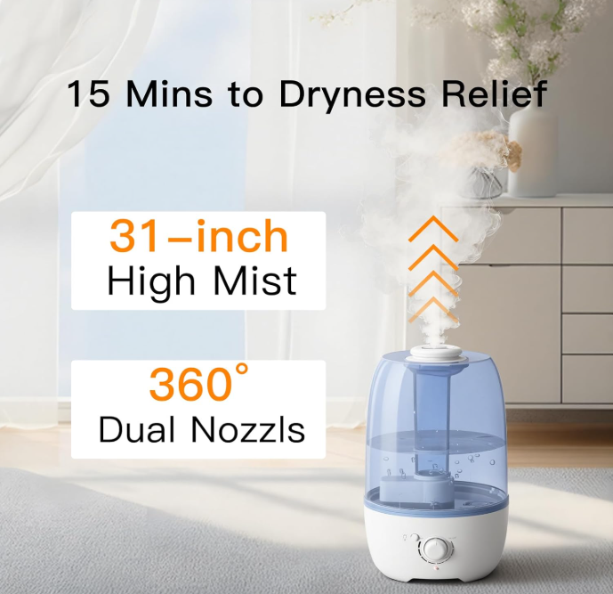 MEGAWISE 3.2L Cool Mist Humidifier, Quiet with Auto Shut-Off