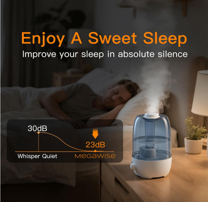 MEGAWISE 3.2L Cool Mist Humidifier, Quiet with Auto Shut-Off