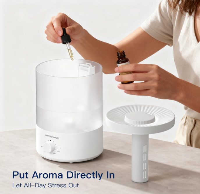MEGAWISE 3.5L Cool Mist Humidifier – Ultra-Quiet Ultrasonic Vaporizer with Top-Fill Design, Essential Oil Diffuser, 7-Color Night Light & Auto Shut-Off