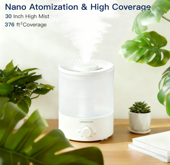 MegaWise Healthy Top-Refill Cool Mist Humidifiers for Bedroom, 24dB Ultrasonic Air Vaporizer with Water Filter for Baby [PP Material], Colorful Night Light,1 Gal Essential Oil Diffuser, Auto Shut Off