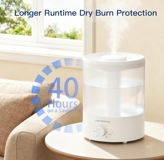 MegaWise Healthy Top-Refill Cool Mist Humidifiers for Bedroom, 24dB Ultrasonic Air Vaporizer with Water Filter for Baby [PP Material], Colorful Night Light,1 Gal Essential Oil Diffuser, Auto Shut Off