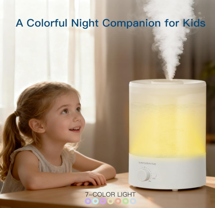 MEGAWISE 3.5L Cool Mist Humidifier – Ultra-Quiet Ultrasonic Vaporizer with Top-Fill Design, Essential Oil Diffuser, 7-Color Night Light & Auto Shut-Off
