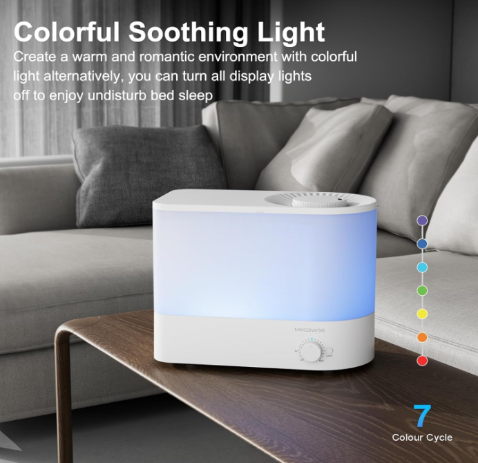 MEGAWISE 6L Humidifier, Ultrasonic Cool Mist Humidifier with Top Fill Design
