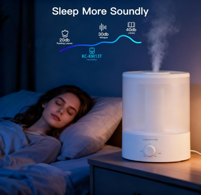 MegaWise Healthy Top-Refill Cool Mist Humidifiers for Bedroom, 24dB Ultrasonic Air Vaporizer with Water Filter for Baby [PP Material], Colorful Night Light,1 Gal Essential Oil Diffuser, Auto Shut Off