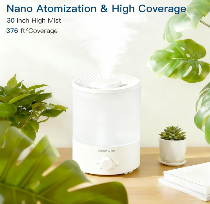 MEGAWISE 3.5L Cool Mist Humidifier – Ultra-Quiet Ultrasonic Vaporizer with Top-Fill Design, Essential Oil Diffuser, 7-Color Night Light & Auto Shut-Off