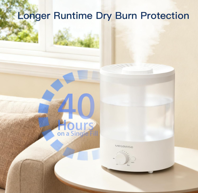 MEGAWISE 3.5L Cool Mist Humidifier – Ultra-Quiet Ultrasonic Vaporizer with Top-Fill Design, Essential Oil Diffuser, 7-Color Night Light & Auto Shut-Off