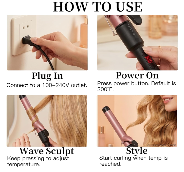 MEGAWISE PRO Ceramic Curling Iron, Hair Curler Professional Curling Wand