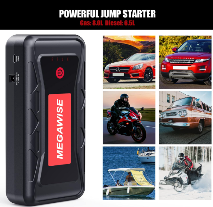 MEGAWISE 2500A 12V Jump Starter for 8.0L Gas/6.5L Diesel Engines