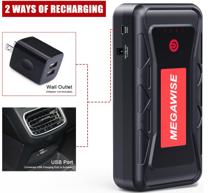 MEGAWISE 2500A 12V Jump Starter for 8.0L Gas/6.5L Diesel Engines