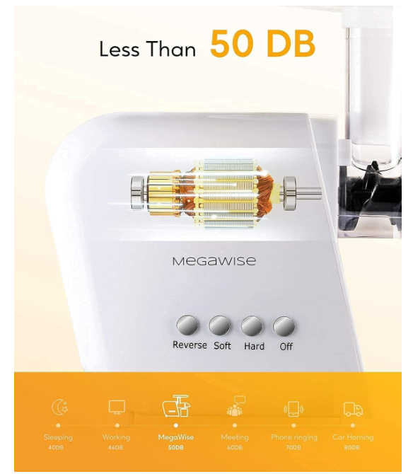 MEGAWISE Cold Press Juicer, Slow Masticating, Quiet, Dual Speed, Home