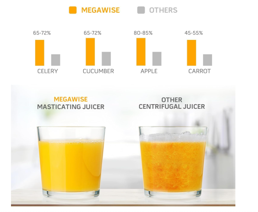 MEGAWISE Cold Press Juicer, Slow Masticating, Quiet, Dual Speed, Home