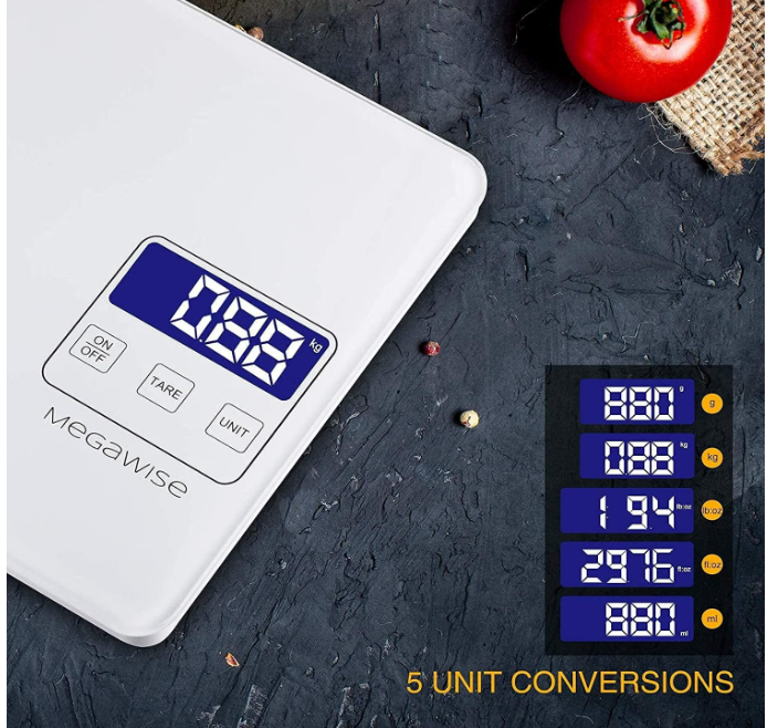 MegaWise Digital Kitchen Scale – 33lb/15kg Waterproof & Rechargeable Food Scale, 1g/0.04oz Precision, 5-Unit Conversion, LCD Display, Tare Function – for Baking, Cooking, and Meal Prep (2)