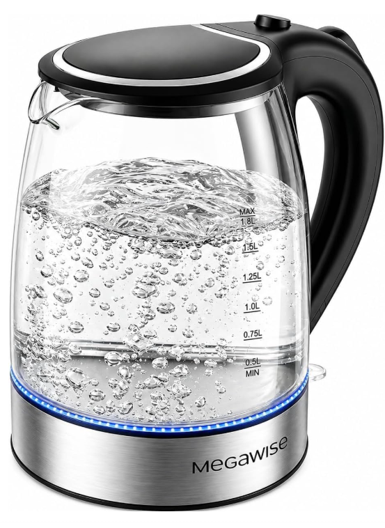 MEGAWISE 1.8 L Glass Electric Kettle, 1000W, Auto Shut-Off, Black