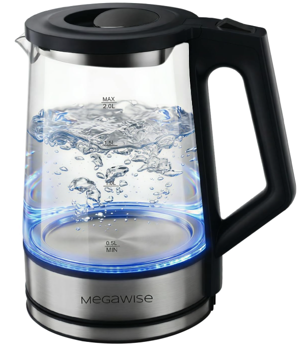 MEGAWISE Electric Glass Kettle 2L, LED Light, Auto Shut-Off